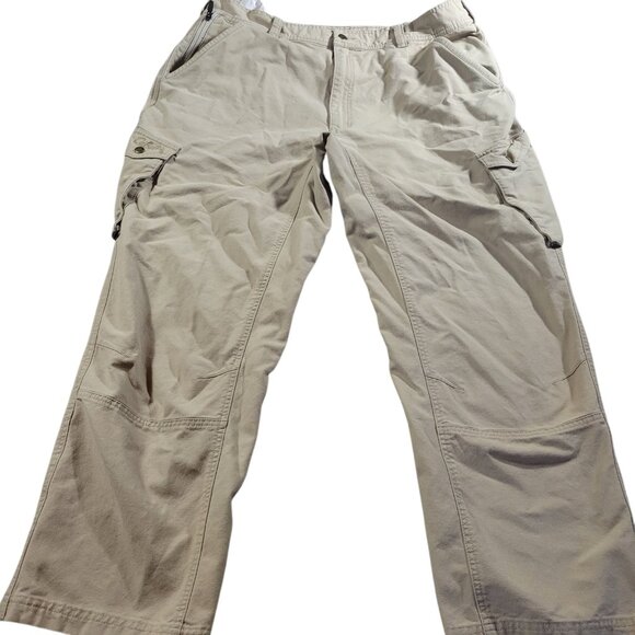 Cabelas Pants Mens 42x29 Tag 42x30 Beige Hiking Outdoors Utility Cargo Heavy - Picture 1 of 7